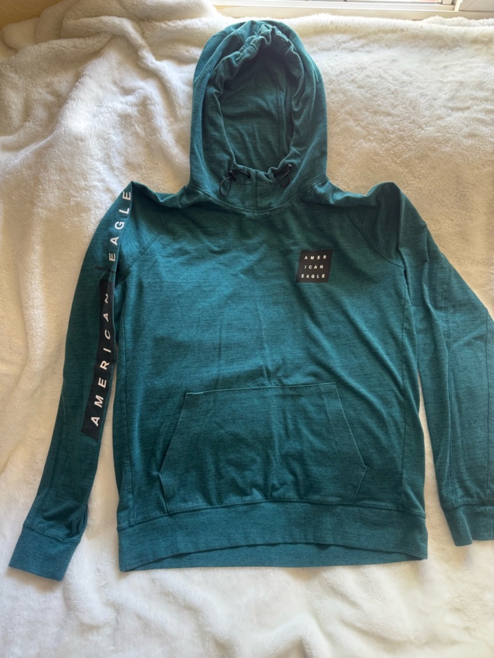 American Eagle Outfitters Teal Green Hooded Pullover Sweatshirt